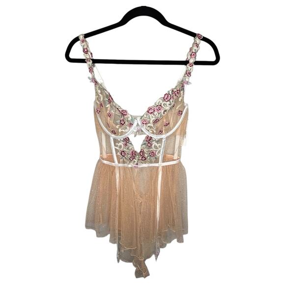 For Love and Lemons Women's Size 32DD Lingerie Siena Romper Floral Sheer